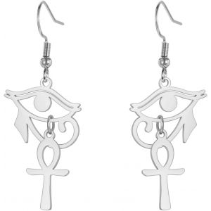 Kal-&Eacute;gyptien Ankh Croix Pendentif Boucles D'oreilles En Acier Inoxydable Dangle Hoop Boucles D'oreilles Cl&eacute; De Vie Amulette Classique Croix Bijoux Pour Femmes Hommes - Neuf