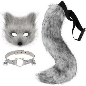 Trahoo-Ensemble De Collier En Cuir Synthétique Avec Masque De Renard Et Queue De Loup Et Collier En Cuir Pour Fête D'halloween - Neuf