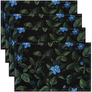 Sjzg-Groovy Bleu Fleur Sets De Table Lot De 4 Pour Enfants Filles Femme,Fleurs De Printemps Tapis De Table 45x30,Jardin Vert Sets De Table,Peinture À L'huile Florale Imperméable Sets De Table - Neuf