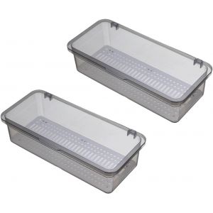 Sjzg-Plateau &Agrave; Couverts Avec Couvercle, Organisateur D'ustensiles Transparent, R&eacute;cipient &Agrave; Ustensiles De Cuisine Avec &Eacute;gouttoir Pour Cuill&egrave;res Fourchettes Baguettes 2 Pi&egrave;ces (Grey) - Neuf