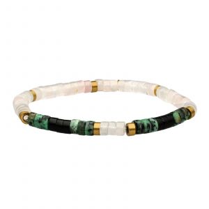 Bracelet Perles Heishi 4mm Turquoise Africaine Quartz Rose Et Agate Noire - Neuf