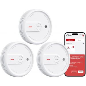 D&eacute;tecteur de Fum&eacute;e Connect&eacute;, Dur&eacute;e de Vie de 10 Ans, Mode Nuit, Alarme Incendie avec Pile Rempla&ccedil;able, Fonction Application, XS0E-iR, Lot de 3 - Neuf
