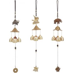 MEVRONISSHOP-3 pi&egrave;ce Paquet de Carillons &Eacute;oliens Porte Bonheur, 3 Cloche Chinoise Feng Shui en M&eacute;tal Bronze Vintage Carillon Suspendu de Pi&egrave;ce de Monnaie D'&Eacute;l&eacute;phant P&eacute;gase pour Chance Richesse B&eacute;n&eacute;di - Neuf