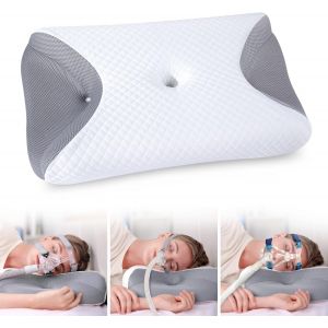 KALANKA-Oreiller CPAP en Mousse &agrave; M&eacute;moire de Forme R&eacute;duit la Pression du Masque Facial et Les Fuites d'air, Oreiller pour Dormir sur Le C&ocirc;t&eacute; pour Tous Les Masques CPAP, 65x40x9/11cm - Neuf
