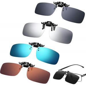 4 Pièces Clip Solaire Pour Lunettes De Vue, Clip Lunettes De Soleil À Rabat 180°, Ultra Léger Polarisée Uv400 Anti-Lumière Bleue Verres Anti-Reflets Lunettes Soleil Pour Hommes Femmes - Neuf