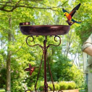 Mangeoire Et Bain Doiseaux En Fonte Robuste Avec 3 Clous De Sol 11,8 X - Neuf