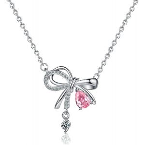 Kal-Collier En Zircon Rose, Pendentif Avec N?ud Papillon, Collier Femme, Acier Inoxydable, Punk Vintage Classique, Pour Femmes - Neuf