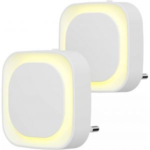 Eryi-2 Pcs Veilleuse Led Automatique, Lampe De Nuit À Capteur Crépusculaire, 3 Niveaux De Luminosité Dimmmable Veilleuse Enfant Avec Prise, Pour Couloir, Cuisine, Salle De Bains (Jaune Doré) - Neuf