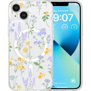 Maa-Coque Pour Iphone 14, [Compatible Avec Magsafe] Magnétique Protection Antichoc Coque Avec Motif Floral, Silicone Clair Anti-Jaune Coque Pour Iphone 14-LavandeU200c - Neuf