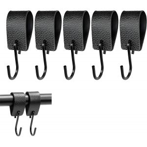 Lot De 5 Crochets En S Noirs Avec Boucle En Cuir,Pour Tringle À Vêtements,Porte-Manteau,Porte-Manteau,Crochet En S,Crochet En Cuir,Pour Porte-Manteau,Tringle De Salle De Bain (12,5 X 3 Cm) - Neuf