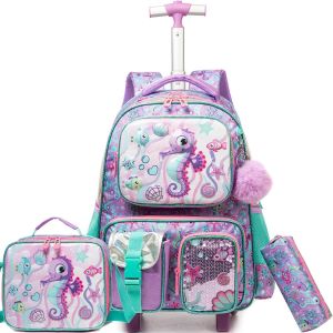 Cartable A Roulette Fille, Sac Dos Roulettes Pour Filles, Sac A Roulette Fille Pour Primaire Scolaire Cartable Roulette Fille Ce1 Ce2 - Neuf
