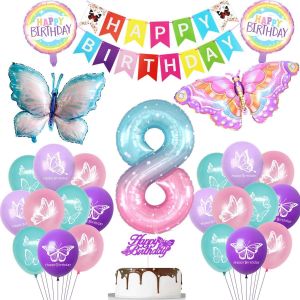 Ballon 8 Ans Papillon Decoration Anniversaire, Color&eacute; Papillons 8 Ans Decoration Anniversaire Fille, Papillons 8 Ans Anniversaire Fille D&eacute;co, Papillons Ballon 8 Ans Fille Color&eacute; - Neuf