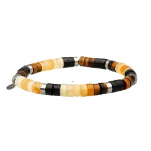 Bracelet Perles Heishi Oeil De Tigre Aventurine Jaune Et Agate Noire - Neuf
