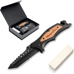 Couteau De Poche Multifonction 6 En 1 Gravé Meilleur Papa-Couteau Pliant De Survie Pour Randonées,Camping,Avec Brise-Verre,Coupe-Ceinture,Ouvre-Bouteille,Coffret De Noël Pour Hommes - Neuf