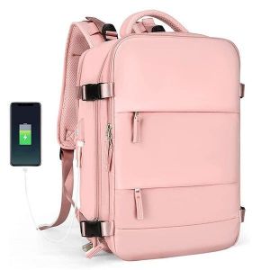 Sac à dos de voyage rose polyvalent de 35 L - Idéal pour la randonnée, la salle de sport, l'école et l'utilisation par les mamans avec port USB, compartiment à chaussures et séparation humide/sec - Neuf