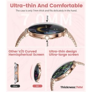 Montre Connectée Femme Léger Avec Ultra-Mince 1.43'' Écran Courbé Amoled Appels Podómetro/Fréquence Cardiaque 100+ Modes Sportifs Ip68 Imperméable Élégante Femme Smartwatch Android Ios - Neuf