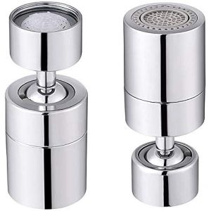 A&eacute;rateur de robinet d'&eacute;vier de cuisine &agrave; double bille pivotante en laiton, grand angle r&eacute;glable &agrave; 80&deg;, 2 jets (jet doux/jet puissant), chrom&eacute; - 1,8 GPM/FM22 - Neuf