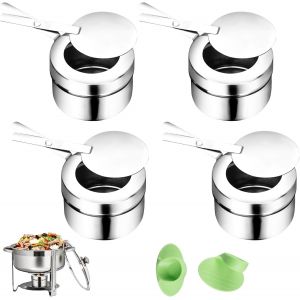 Jexnovashop-R&eacute;cipient &Agrave; P&acirc;te Combustible Br&ucirc;leur &Agrave; P&acirc;te Combustible En Acier Inoxydable : 4 Pi&egrave;ces R&eacute;cipient &Agrave; P&acirc;te Combustible Avec Couvercle, Br&ucirc;leur &Agrave; Fondue Portable Avec Doigts Isol&eacute;s, Br&ucirc;leur &Agrave; - Neuf