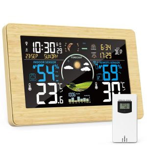 Station M&eacute;t&eacute;o Sans Fil, Thermom&egrave;tre et Hygrom&egrave;tre Int&eacute;rieur Ext&eacute;rieur avec Capteur Externe, Pr&eacute;visions M&eacute;t&eacute;o, &Eacute;cran VA 7,5"", Barom&egrave;tre, Alarme, 4 R&eacute;tro&eacute;clairage R&eacute;glable, Couleur du Bois - Neuf