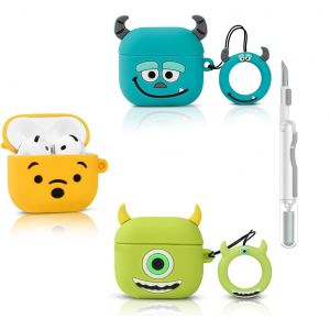 LORANKA-Pack de 3 coques en silicone pour AirPods 4, pour &eacute;couteurs sans fil AirPods 4e g&eacute;n&eacute;ration, avec kit de nettoyage, coque de chargement en silicone mignonne et cartoon de avec mousqueton pour - Neuf