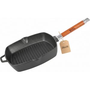 Subzonal-Po&ecirc;le &Agrave; Steak Grill En Fonte Avec Un Manche Amovible En Bois, Tous Feux Dont Induction, 24 Ou 26cm (26cm) - Neuf