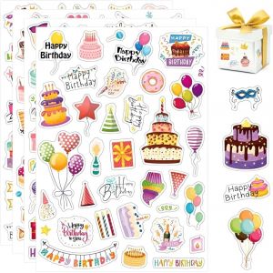 Mevronisshop-4 Pi&egrave;ces Autocollant Scrapbooking Anniversaire,F&ecirc;te Autocollants D&eacute;coratifs,Happy Birthday Stickers Aesthetic,Stickers Ordinateur Portable,Sticker Anniversaire,Autocollant Album Photo Be - Neuf