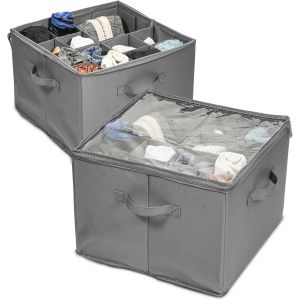 Kgabery-2 Pièces Organisateur De Chaussures Pour Placard,En Tissu Rangement Chaussure Séparateurs Réglables Conteneurs À Chaussures Avec Couvercle Gain De Place Boite A Chaussure Avec Poignée (Gris) - Neuf
