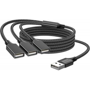 KALANKA-USB 3 câble de séparateur de Port, USB Type B Splitter 1 mâle à 3 Femelle Adaptateur USB 2.0 Câble d'alimentation Extension Hub pour la Charge/Transfert de données/Ordinateur Portable/Mac - Neuf