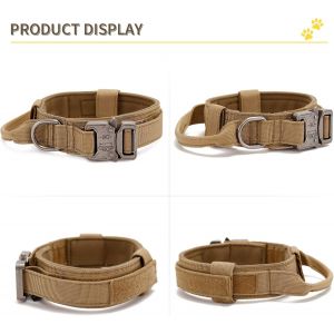Tactique Collier Pour Chien Avec Poignée De Commande En Nylon Militaire Collier Réglable, Boucle En Métal, Collier Pour Les Moyennes Et Les Chiens, De Chasse Et D'entraînement En Plein Air (Brun-M) - Neuf