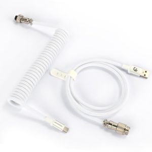 ERYI-Câble Usb C Spiralé Pour Clavier De Jeu, Cable Usb C Tressé Pour Clavier Mécanique In Braided Nylon Avec Aviateur En Métal Amovible, Type-C Vers Usb-A Câble De Clavier(C01Pro/Blanc) - Neuf
