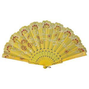 Bronzant Golden Glitter Éventail Pliant Élégant En Plastique Motif Floral Éventail Portable Pour Dame Danse Décor - Neuf