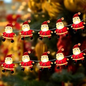 Trahoo-Guirlande Lumineuse No&euml;l,2m 20 Led Lumi&egrave;res De No&euml;l P&egrave;re Noel &Agrave; Pile Guirlande Noel Int&eacute;rieur Ext&eacute;rieur &Eacute;clairage D&eacute;coration De No&ecirc;l Pour Jardin Cour No&eacute;l F&ecirc;te Sapin De No&eacute;l Chemin&eacute;e - Neuf