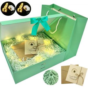 Trahoo-Coffret Cadeau,Bo&icirc;te + Sac + Ruban + Lumi&egrave;res,Bowknot Boite Cadeau,Boite Cadeau,Bo&icirc;te-Cadeau De Luxe,Boite Papier Avec Ruban,Pour R&eacute;ception De Mariage, Anniversaire, No&euml;l.,Valentin, P&acirc;ques, Ha - Neuf