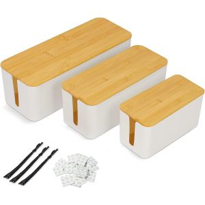 3 Tailles Boite Cache Cable Blanc, Boite de Rangement Cable avec Couvercle, Bo&icirc;te C&acirc;bles Multiprise pour Protection de C&acirc;ble et Prise Electriques - Neuf