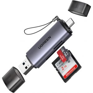 Lecteur de Carte SD TF USB C et USB 3.0 2 en 1 Adaptateur de MicroSD en Aluminium 5Gbps Card Reader Compatible avec MacBook iPad Pro Air iPhone 17 Air Pro Max 16 S&iquest;&iquest;rie Galaxy S25 S24 Ultra - Neuf