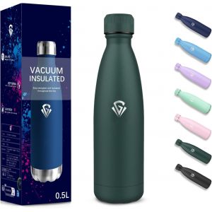 Gourde, 500 Ml Sans Bpa, Gourde Isotherme, Isolation Sous Vide À Double Paroi, Bouteille Isotherme, 304 Acier Inoxydable, Gourde Acier Inoxydable Pour École, Voyage, Marcher, Jogging - Vert Kaki - Neuf