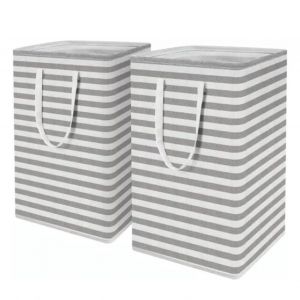 HJLIAN Lot de 2 paniers a linge renforces a long manche, coutures precises, pliables, en toile, pour la maison - Neuf