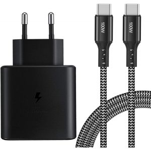 Ayu-Chargeur Ultra Rapide Usb C 45 W Adaptateur Secteur Avec Câble En Nylon Usb-C De 2 M Pour Samsung Galaxy S25/S24/S23/S22/S21 Ultra S20fe, Note 20, Note 10+, Tab S10 S9 S8 S7+ - Neuf