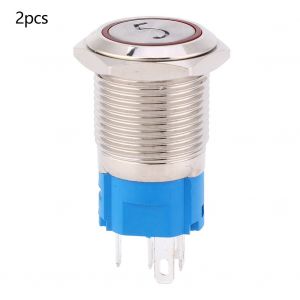 Lot de 2 interrupteurs a bouton-poussoir 16 mm, coque en acier inoxydable, tete plate, avec voyant lumineux et numero 5, IP65, rouge, 220 V CA - Neuf