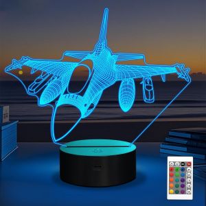 Veilleuse 3D En Forme D'Avion Pour Garçons Et Hommes, 16 Couleurs Pour Amateurs D'Aviation, Décoration De Chambre, Lampe Illusion 3D Pour Enfants - Neuf