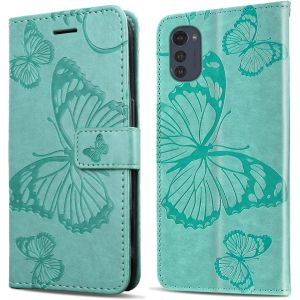 KAL-Coque Pour Moto E32 / Moto E32S, Papillon Imprim&eacute; Housse En Cuir Pu Magn&eacute;tique Portefeuille, &Eacute;tui &Agrave; Rabat Pour Moto E32 / Moto E32S, Vert - Neuf