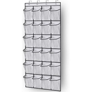 Organiseur De Porte À Chaussures À Suspendre Avec 24 Grandes Poches En Filet Pour Une Porte De Placard Bien Rangée Avec Porte-Vêtements (Blanc) - Neuf