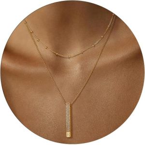 Layering Cha&icirc;ne Pour Femme Avec Lettres De L'alphabet - Cha&icirc;ne Personnalis&eacute;e Avec Nom - Collier D&eacute;licat Avec Pendentif Tige Pour Femme - Plaqu&eacute; Or 18 Carats - Bijou Fantaisie Pour Femmes Et - Neuf