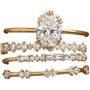 Kahfl-4 Pi&egrave;ces Ensemble Bagues Ovale Cristal &Eacute;tincelant Alliance Empilable Bijoux &Eacute;l&eacute;gants Femme - Neuf