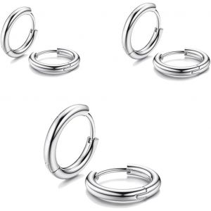 Nbgcm-3 Paires Boucle D Oreille Petite, Boucle D Oreille Homme Anneaux, Boucles D'oreilles Créoles En Acier Inoxydable Boucles D'oreilles Cercles Cartilage Anneaux Pour Femme Homme (Argent) - Neuf