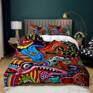 Housse De Couette 200x200 Parure De Lit Queen Size 2 Personnes Avec Housse De Couette Tendance Graffiti Hip Hop En Microfibre Avec 2 Taies D'oreiller - Neuf