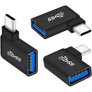 TYE-Adaptateur USB C vers USB 3.0 à 90 Degrés (Lot de 3), Adaptateur Coudé Angle Droit OTG USB-A 3.0 Femelle à USB-C 3.1 Mâle Compatible avec MacBook Pro, Portable, Galaxy, Téléphones - Neuf