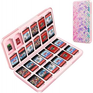 Cute Pink Game Switch Storage Box for Nintendo Switch,Portable Game Card Storage Case with 24 Game Card Slots and 24 Micro SD Card Slots.[K32] - Neuf