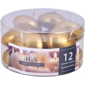 Sjzg-Lot De 12 Bougies Flottantes, Dor&eacute;es, 2,8 X &Oslash; 4,8 Cm, Dur&eacute;e De Combustion : 4 Heures, Flottantes, Sans Parfum, Pour D&icirc;ner, Mariage, Piscine - Neuf