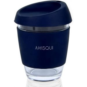 Sjzg-Tasse &Agrave; Caf&eacute; En Verre R&eacute;utilisable 350ml, Couvercle En Silicone Sans Bpa, Tasse &Agrave; Caf&eacute; Portable Avec Couvercle, Tasse De Voyage En Verre (Marine) - Neuf